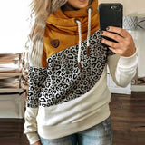 Fashionkova  Turtleneck Leopard Patchwork Hoodies Women Fashion Long Sleeve Drawstring Hooded Tops Autumn Winter Pocket Pullovers Sweatshirts