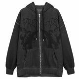Fashionkova  Y2K Rhinestone Skeleton Sweatshirt Women Grunge Goth Hoodie Winter Harajuku Long Sleeve Zip Up Streetwear Oversized Jacket New
