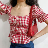 FashionKova - Retro Ruffled Gingham Top