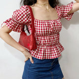 FashionKova - Retro Ruffled Gingham Top