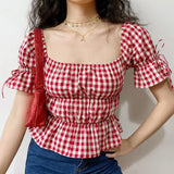 FashionKova - Retro Ruffled Gingham Top