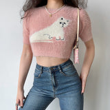 FashionKova - Pink Plush Kitty Pullover Sweater ~ HANDMADE