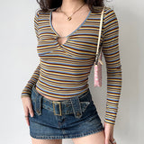 FashionKova - Retro Striped Heart Ring Top ~ HANDMADE