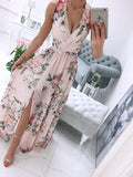 Fashionkova   Elegant Print Long Dress Women Summer Sexy Deep V-Neck Sleeveless Dress Side Split Maxi Beach Dresses Ladies Party Club Vestido