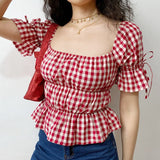 FashionKova - Retro Ruffled Gingham Top