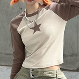 FashionKova - Raglan Sleeve Star Patch Knit Crop Top
