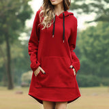 Fashionkova  Women Long Hoodie Dress Autumn Winter Long Sleeve Pocket  Drawstring Loose Hoodies Female Casual Oversized Hoody Dress Pullover