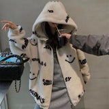 Fashionkova  Jackets For Women 2022 Winter Cashmere Chic Printing Hooded Fashion Street Outerwear Sweet Casual College Women's Jacket Coat