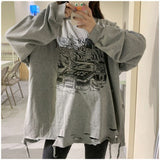 Fashionkova Black Women Sweatshirt Grey Vintage Letter Round Neck Jacket Long Sleeve Korean Fashion Casual Y2K Style Autumn Female Tops