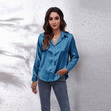 Fashionkova   2022 New Arrival Spring Satin Women's Blouses Loose Smooth Long Sleeve Turn Down Shirts For Women Casual Female Tops