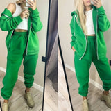 Fashionkova  Elegant Zipper Hooded Sweatshirt & Sport Pants Suit Women Casual Long Sleeve Solid Outfits Fashion Tracksuit Loose Two Piece Set