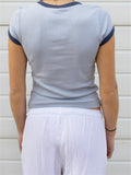 Fashionkova Color Patchwork Short Sleeve Causal T-shirts Crop Tops Summer Streetwear 2023 Women Oneck Slim Fit Basic Tees Shirts
