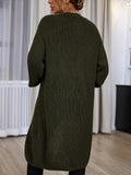 Fashionkova  Solid Dark Green H Shape Knee Length Loose Open Cardigan Sweater Long Lantern Sleeves Winter Minimalism Knit Clothing