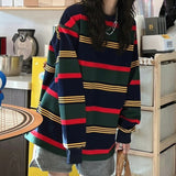 Fashionkova  2024 Autumn Oversized Hoodies Women Harajuku Gothic Stripe Cotton Hoodie Clothes Long Sleeve Korean Thin Sweatshirt Black Tops