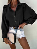 Fashionkova  Summer Single Breasted Solid Top Blusa Casual Ladies Office Commuter Blouses Retro Loose Street Women Lapel Long Sleeved Shirts