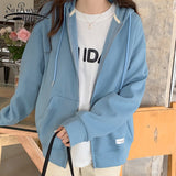 Fashionkova  Korean Version Loose Wind Long Sleeve Cardigan Hoodie Sweater Casual Coat Women's 2022 Spring And Autumn Solid Color Coat 22709