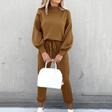 Fashionkova  Women Tracksuit Autumn Winter Fashion Solid Color Pullover Drawstring Pant Suits Female Casual Long Sleeve Workout 2 Piece Sets