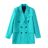 Fashionkova  Stylish Purple Double Breasted Women Classic Blazer Jacket Pockets 2022 New Office Lady Solid Colar Button Up Coat