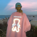 Fashionkova  Kawaii Reflective Bear Oversized Sweatshirt Women Harajuku Loose Hoodies Female Hip Hop Angel Pullover Top Korean Style