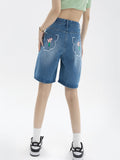 Fashionkova  Blue Women's Straight Shorts Jeans High Waist Street Summer Vintage Five-Point Pants Design Casual Ladies Denim Wide Leg Shorts
