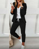 Fashionkova  Women's Suit 2-Piece Jacket + Pants 2023 Autumn Fashion Casual Turn-Down Collar Office Lady Long Sleeve Blazer Sets