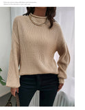 Fashionkova  Tan Earthtone 2022 Autumn Winter Women Pullover Sweater Mock Neck Kniting Knit Clothing Casual Office Lady Dailywear