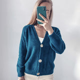 Fashionkova  Casual V-Neck Knitted Cardigans Women Lantern Sleeve Mohair Sweater 2022 Autumn Winter Female Solid Color Cashmere Jumpers