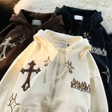 Fashionkova  Y2k Women Gothic Streetwear Retro Embroidery Long Sleeve Zip Up Loose Sweatshirts Harajuku Hip Hop Hooded Jacket Female Clothing