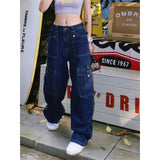 Fashionkova  Y2K Vintage Women Streetwear Baggy Cargo Jeans High Waisted Straight Wide Leg Pants Denim Trousers Fairy Grunge Alt Clothes