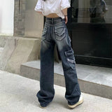 Fashionkova  Women Vintage Y2K Streetwear Baggy Cargo Jeans High Waisted Straight Wide Leg Pants Denim Trousers Fairy Grunge Alt Clothes