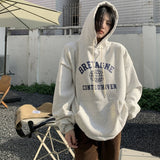 Fashionkova  Vintage Grey Hoodie Sweatshirt Long Sleeve Korean Fashion Baggy Plus Fluff Letter Printing Casual Female Tops Pullover Hoodie