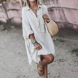 Fashionkova  Casual Women Loose Shirt Dress Autumn Turn-Down Collar Knee-Length Dresses Ladies Long Sleeve Button Sundress Vestidos