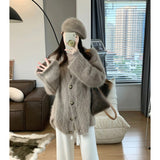 Fashionkova Women Clothes Gray Solid Color Cardigan Sweater Outerwear Fashion Vintage Leisure Winter Knitting Single Breasting 2023 NEW Coat