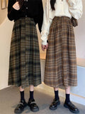 Fashionkova Vintage Plaid Long Skirt Women Autumn Winter High Waist Korean Style Casual Loose School A-line Midi Skirt Harajuku