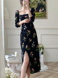 Fashionkova  Summer Women Elegant Long Sleeve Fashion Dress Slim Chic Female Casual French Style Print Clothes Vestidos