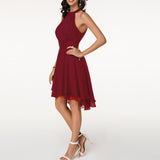 Fashionkova  Women Summer Dress Elegant Halter Sleeveless Solid Color Party Dresses High Waist Irregular Hem Chiffon Dress Slim Midi Dress