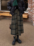 Fashionkova Vintage Plaid Long Skirt Women Autumn Winter High Waist Korean Style Casual Loose School A-line Midi Skirt Harajuku
