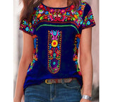 Fashionkova   Oversized Ladies Tops Women Large Size Fashion Boho Print T Shirt Loose V-Neck Short Sleeve Casual Tee Top Summer New Streetwear