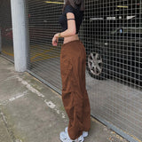 Fashionkova   Drawstring Loose Low Waist Cargo Pants Women Y2K Hippie Streetwear Wide Leg Sweatpants Casual Fashion Trousers Baggy Joggers New