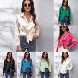 Fashionkova   2022 New Arrival Spring Satin Women's Blouses Loose Smooth Long Sleeve Turn Down Shirts For Women Casual Female Tops