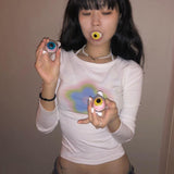 Fashionkova  Grunge Crop Tops Y2k Graphic T Shirts Harajuku Punk Kpop Korean Fashion Designer Clothes E-Girl Gothic Tshirts Slim Sexy