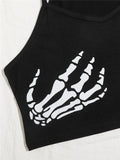 Fashionkova  Gothic Black Skeleton Hand Print Cami Crop Top Women Summer Y2K Clothes Graphic Street Style Spaghetti Strap Tanks Tee Shirt