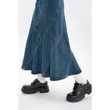 Fashionkova  2022 Summer Vintage Blue Women Denim Trumpet Skirt Streetwear Style Casual Irregular High Waist Ladies Long Mermaid Jean Skirt