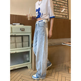 Fashionkova   Light Blue Women's Jeans High Waist Vintage Straight Baggy Denim Pants Streetwear Chic Design Fashion Wide Leg Denim Trouser