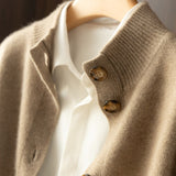 Fashionkova  Autumn And Winter 100% Wool Cashmere Sweater Women's Self-Cultivation Half High Neck Cardigan Warm Knitted Sweater Women