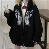 Fashionkova  Women Y2K Rhinestone Zipper Hoodies Autumn Goth Oversized Sweatshirts Grunge Hooded Jacket Coat Streetwear Retro Women Outwear