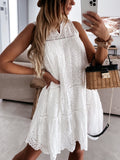 Fashionkova  Elegant Women Solid Lapel Embroidery Flower Dress Solid Vintage Short Sleeve Slim Ruffles Dress Buttoned Shirt Sundress Cover Up