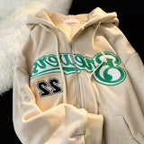 Fashionkova  Women Hoodie Harajuku Korean Version Oversized Solid Color Zip Up Sweatshirt Female Casual Long Sleeve Pocket Hooded Coat Jacket