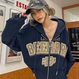 Fashionkova  Women Retro Letter Print Hoodies Y2K Autumn Harajuku Long Sleeve Hooded Sweatshirt Female Gothic Zip Up Oversized Hoodie Jacket