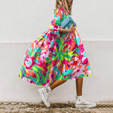 Fashionkova   2022 Summer Women Loose Floral Print Midi Dress Vintage Half Sleeve O Neck Elegant Casual Boho Beach Party Dresses Vestidos New